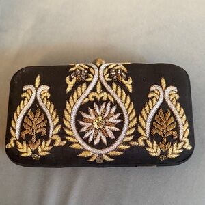 Elegant Black and Gold Embroidered Clutch